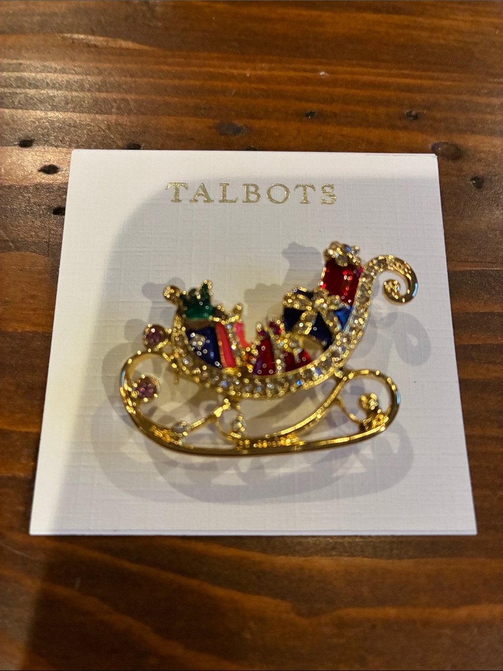 Talbots Gold-tone Sleigh Brooch with Red, Green, Blue and Pink Accents